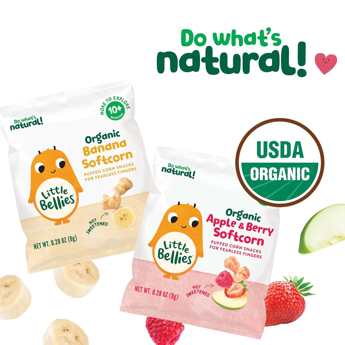 Little Bellies Organic Softcorn Variety Pack, Apple & Berry and Banana, 18 x 0.28 oz Packs