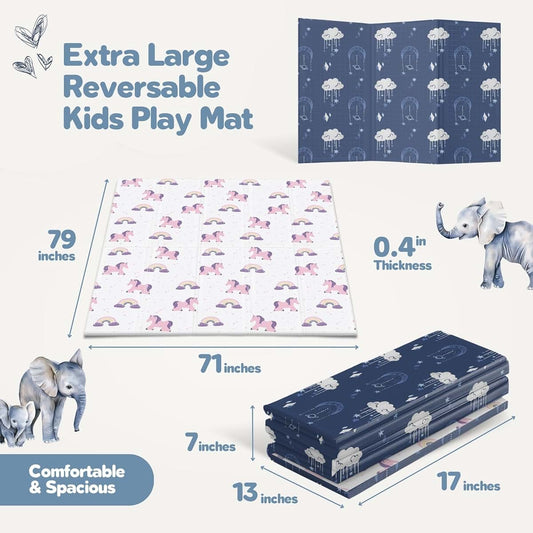 Motherly Haven Extra Large Baby Play Mat - 79” L x 71” H Unicorn Clouds