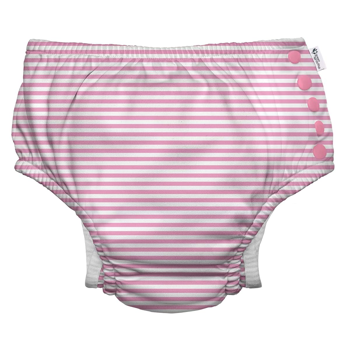 i play. by green sprouts Reusable Eco Snap Swim Diaper with Gussets, UPF 50+, Size 4T, Light Pink Pinstripe