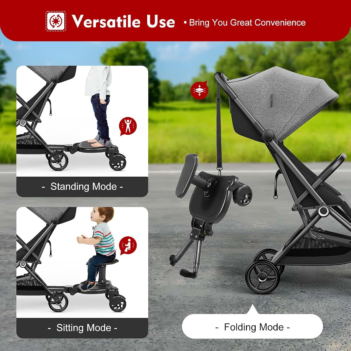 Universal Stroller Board Attachment for Toddlers to Ride (Black)