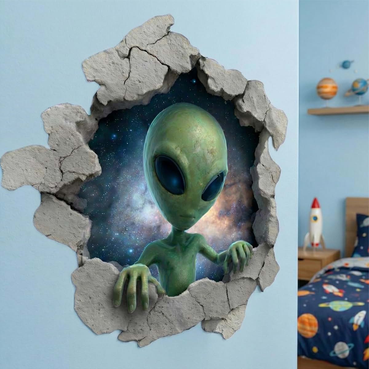 Green Alien Wall Decal - Outer Space Sci Fi Room Art