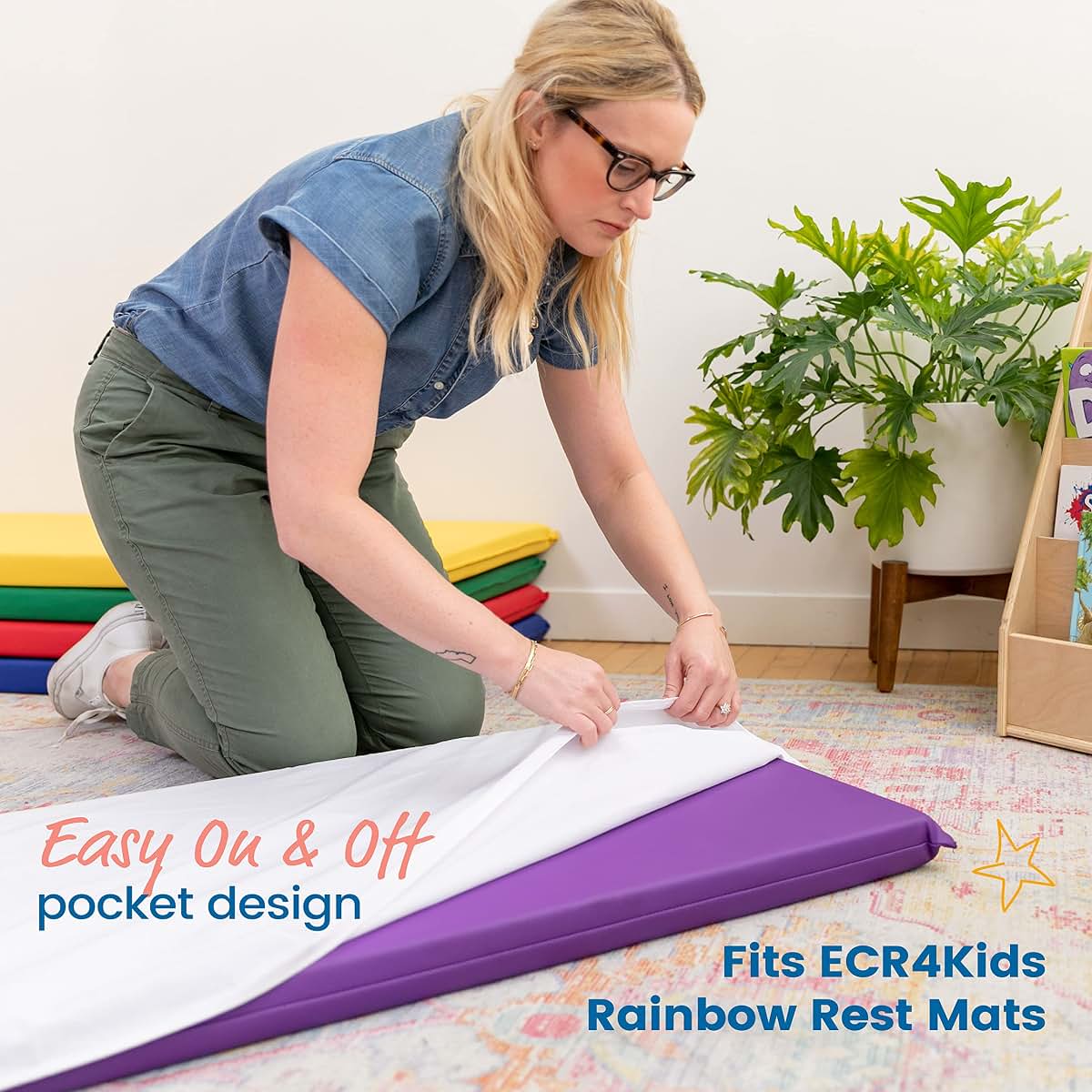 ECR4Kids Fitted Rest Mat Sheet, Machine-Washable, 10-Pack, White