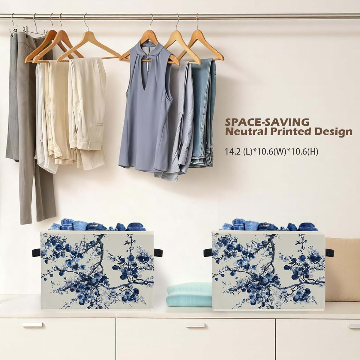 Ghoaoivo Chinoiserie Blue Floral Storage Box Bin for Clothes and Decor