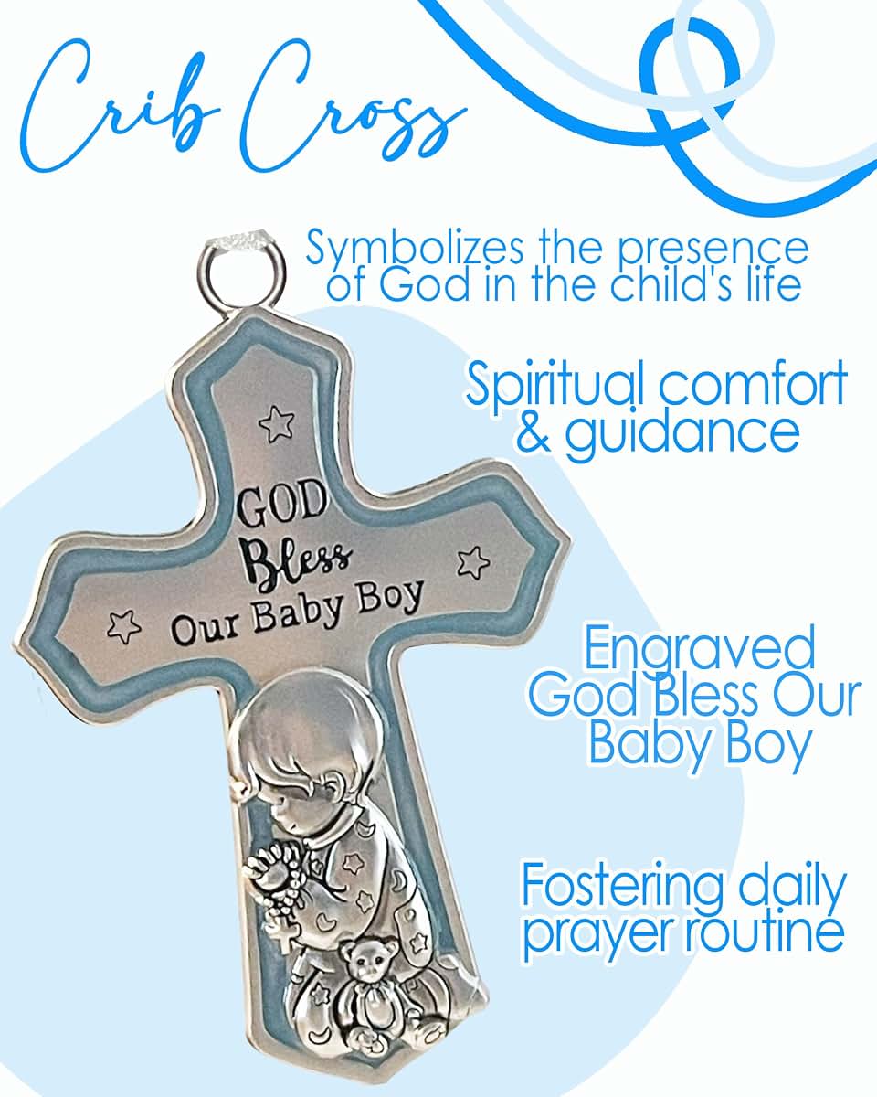 Elskandi Crib Cross God Bless This Baby Boy Nursery Decoration