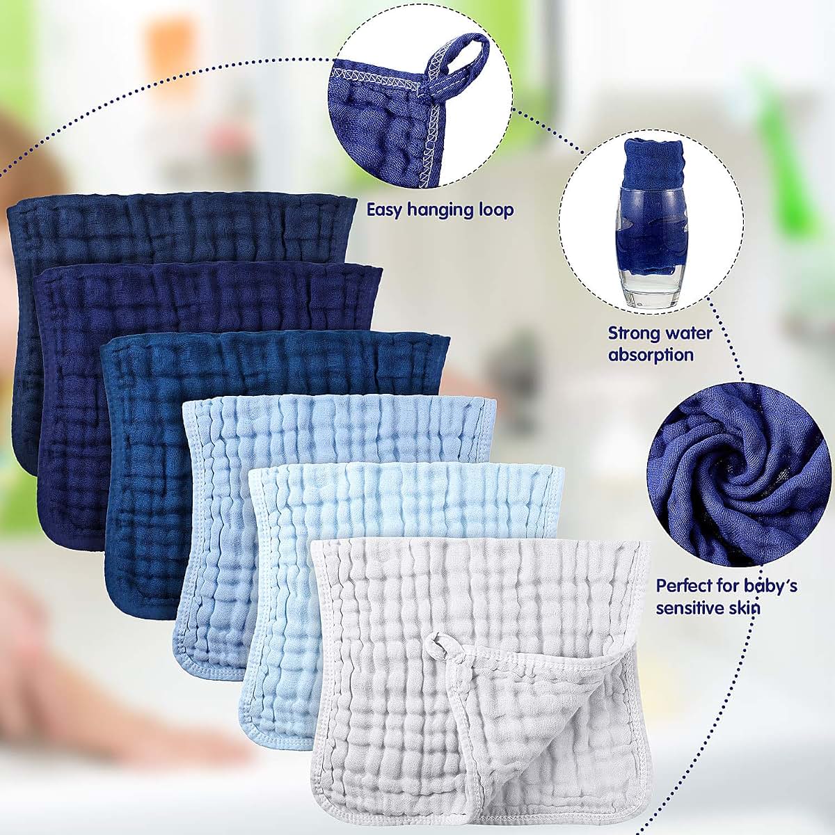 6 Piece Muslin Burp Cloths for Babies