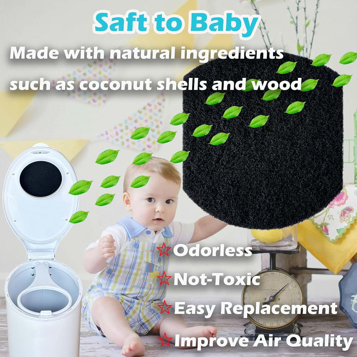 TeurWone Activated Charcoal Filter Refills for Ubbi Diaper Pail