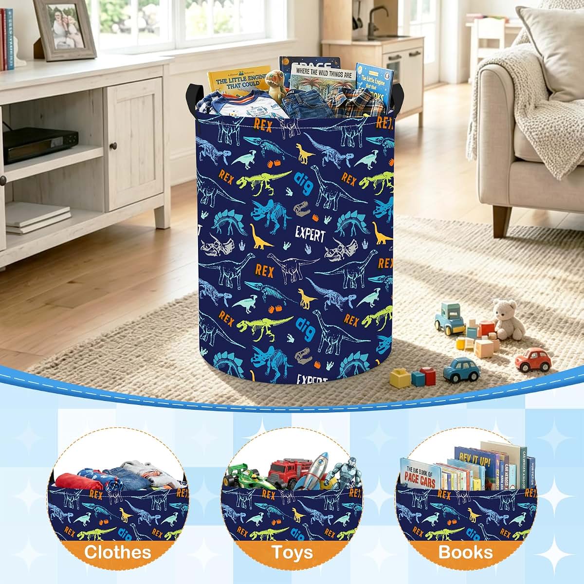 Pomodee Cool dinosaur Kids Folding Laundry Basket Storage Hamper with Handles (photo 4)