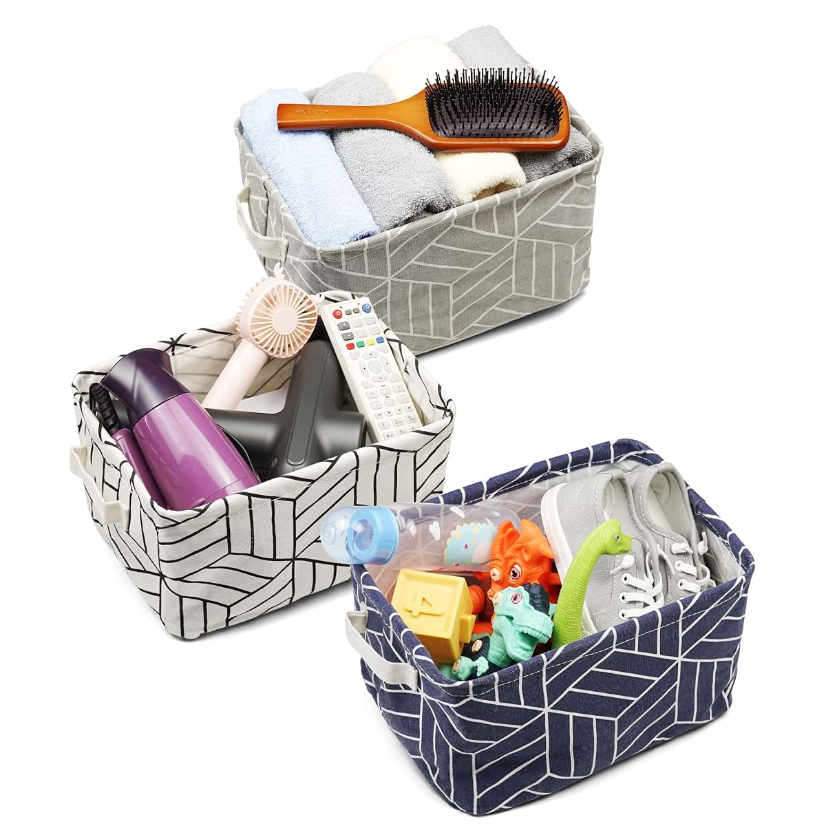 CROWNED 6 Pcs Storage Basket Foldable Cube Fabric Bins Square Mini Box Receive Organizer Rectangle Canvas with Handles (photo 4)