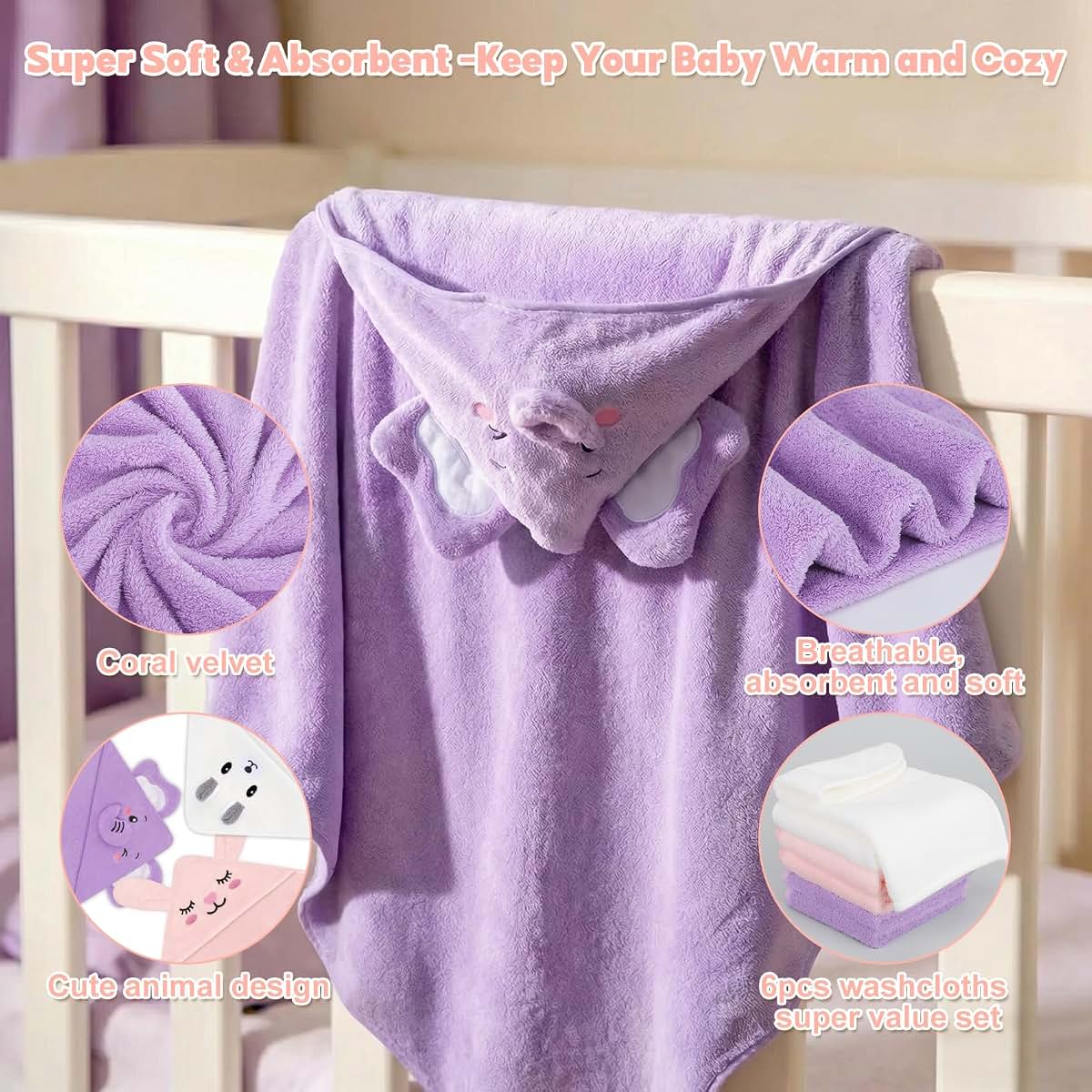 CandyHome 9 Pcs Baby Bath Towels Set for Infants and Toddlers