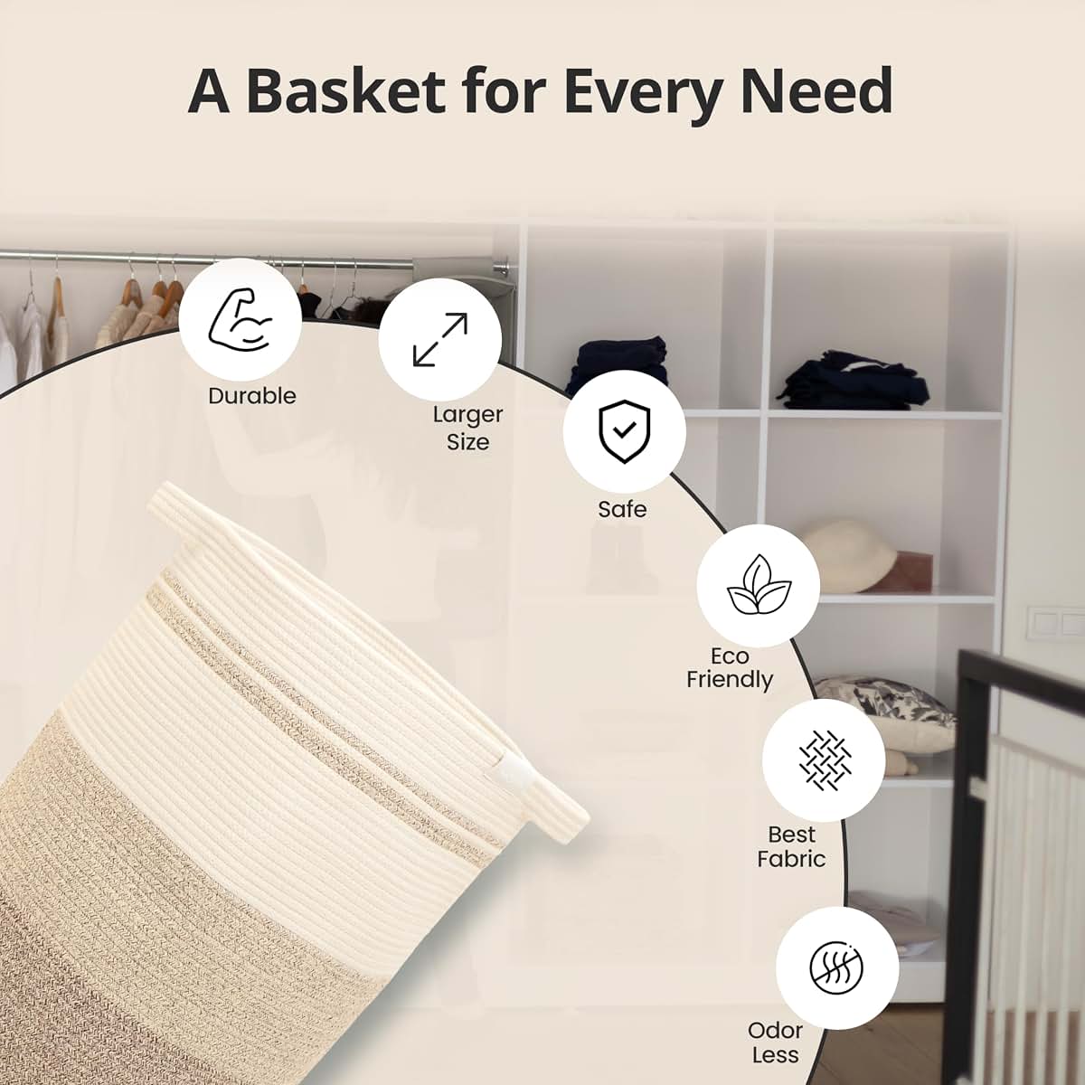 Cotton Rope Storage Basket - Large Round Bin for Toys and Blankets