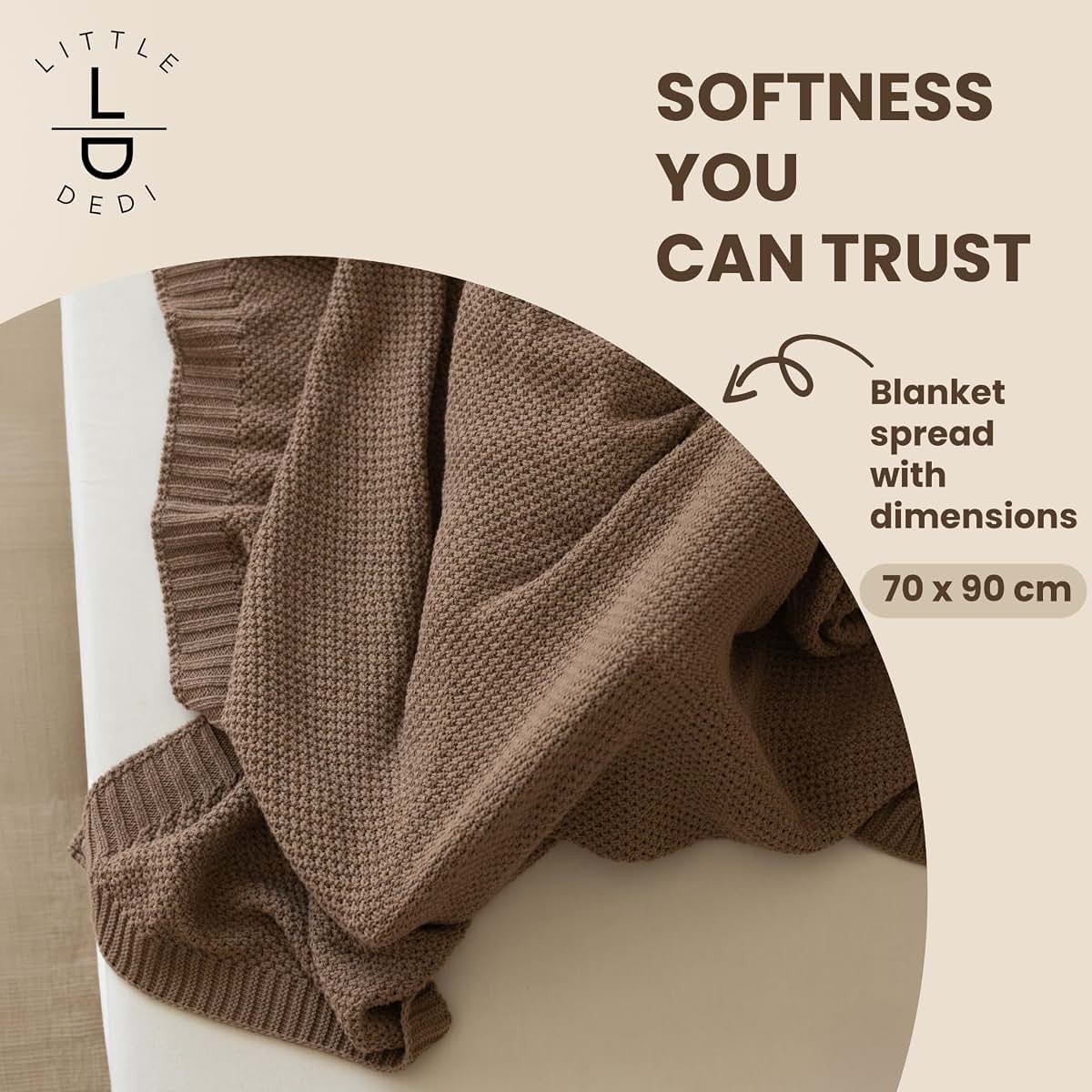 Little Dedi Zoe Recycled Cotton Baby Blanket, Mocha Meringue, Gift Box (photo 4)