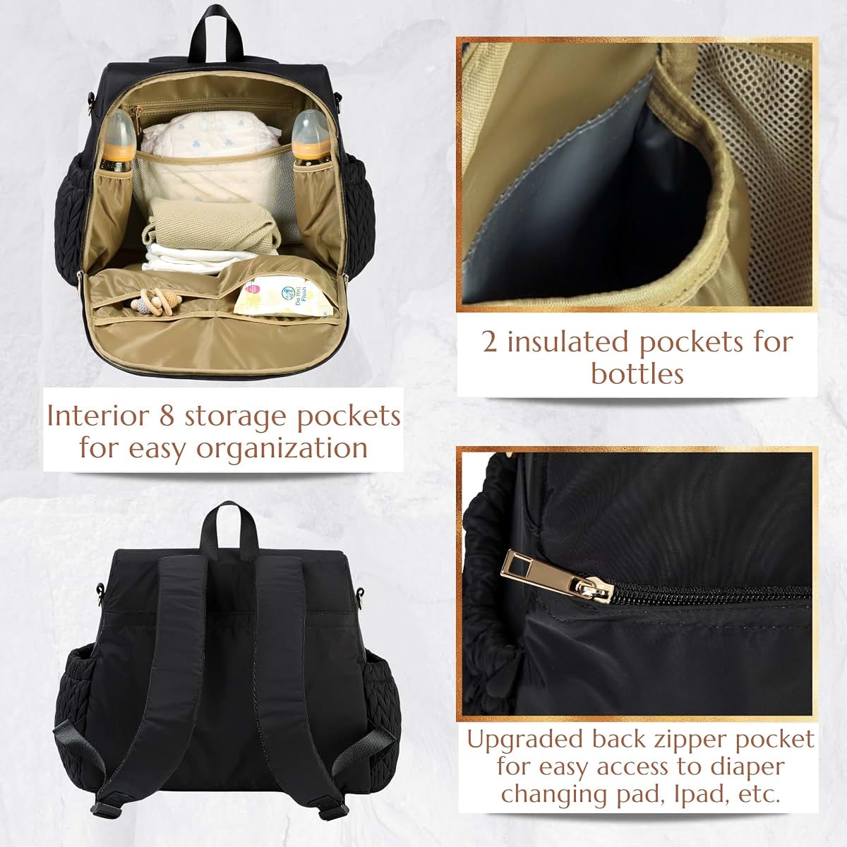 SEWBOO Allie Backpack Stylish Diaper Bag,Travel Baby Bag with Insulated Pockets,Changing Pad, Stroller Clips, Shoulder