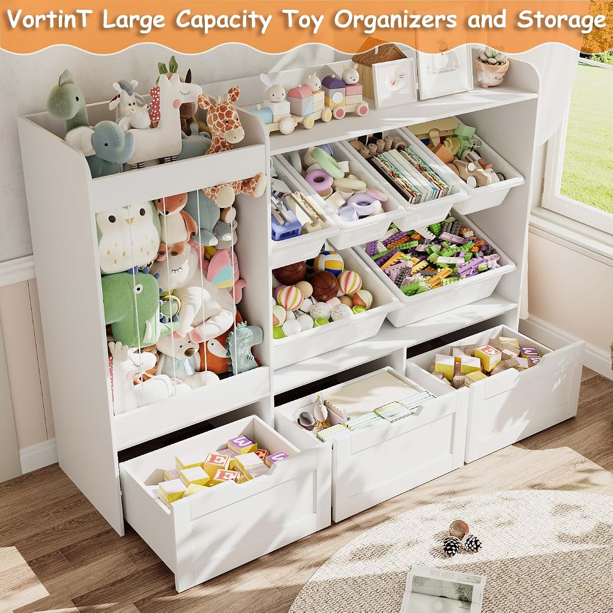 Kids Toy Storage Organizer Center with Rolling Drawers and Bins