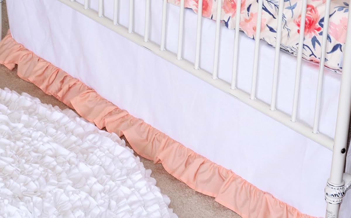Bold Bedding Flat White Denim Bottom Ruffle Crib Skirt (Peach) (photo 2)