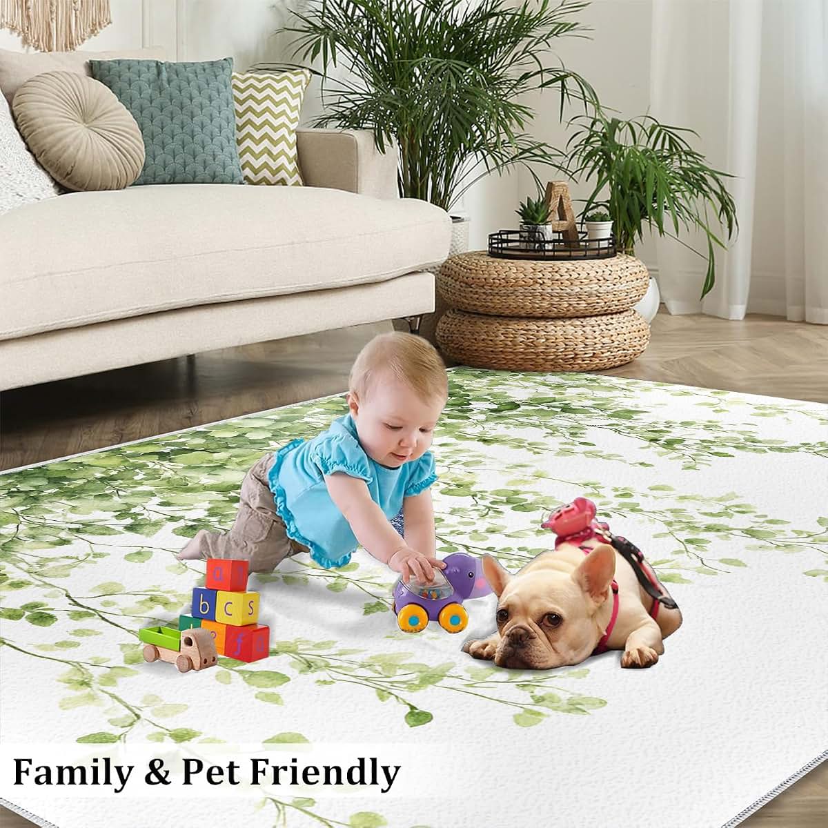 Hygiuid Green Eucalyptus Area Rug 5x6 Floral Rectangular Rug (photo 4)