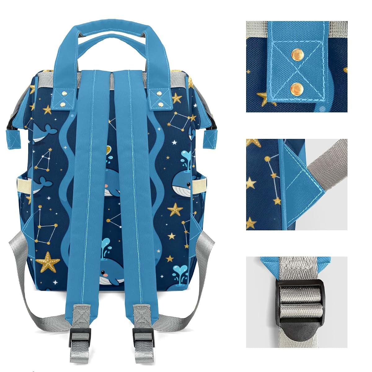 YallLocoMo Personalized Diaper Bag Backpack Gift Stripe Cute Sea Animal Whale Convenient and Durable: Waterproof (photo 4)
