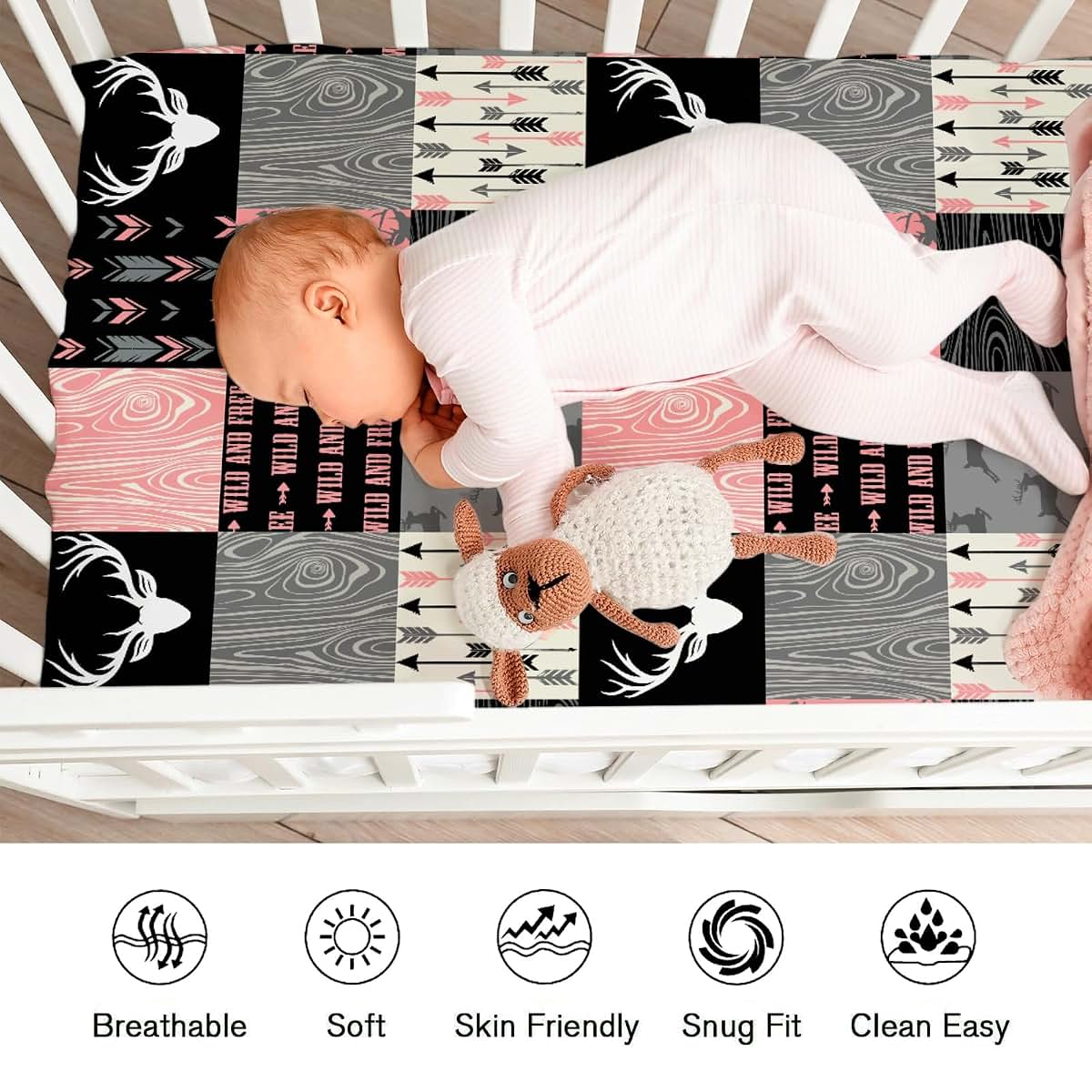 Retro Deer Tribal Arrows Antlers Baby Crib Sheets 52x28 Inch