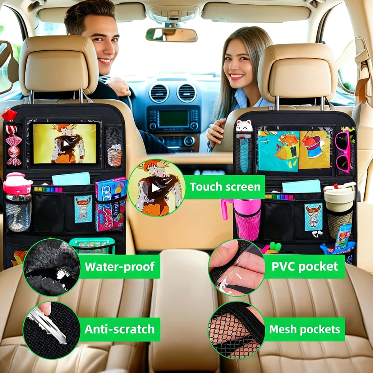 Arikit Car Back Seat Organizer And Kick Mat With Tablet Holder, 2 Pack