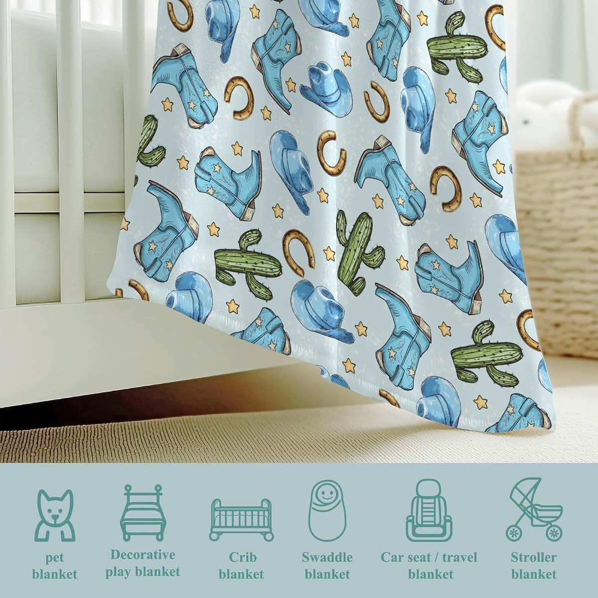 Wicbfdfv Western Cowboy Boot Hat Baby Blanket, Flannel Receiving Blanket (photo 4)
