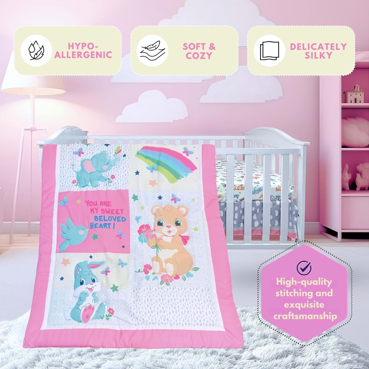 TrenD'Lay 4 Piece Crib Bedding Set for Nursery Use