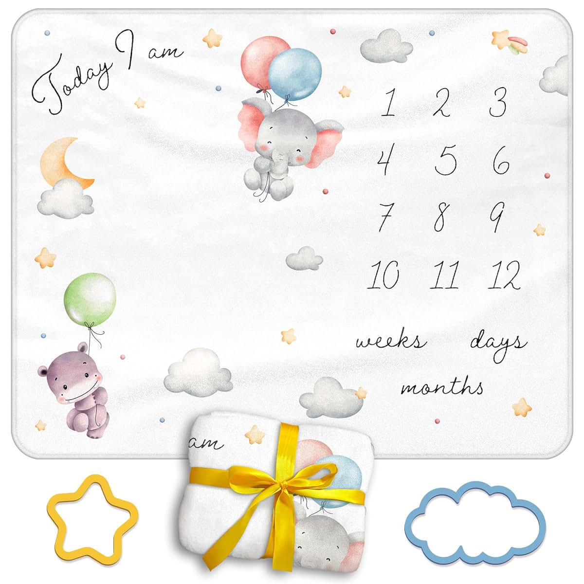 Moreiriny Baby Milestone Blanket With Cloud & Star Design And Markers (photo 4)