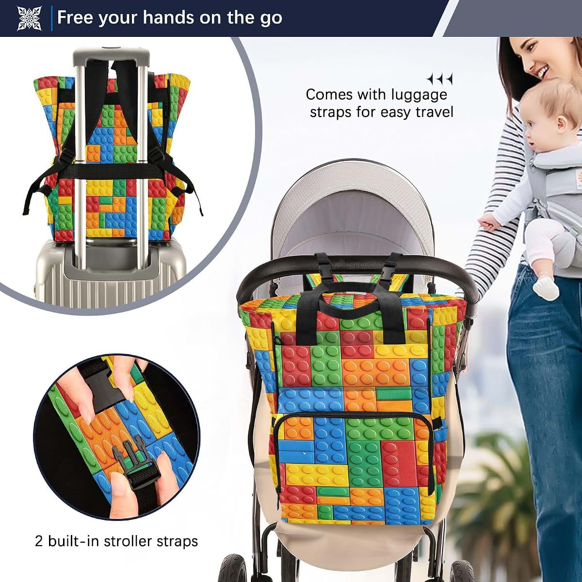 Bulletgxll Waterproof Diaper Bag Backpack with Stroller Straps, 10L