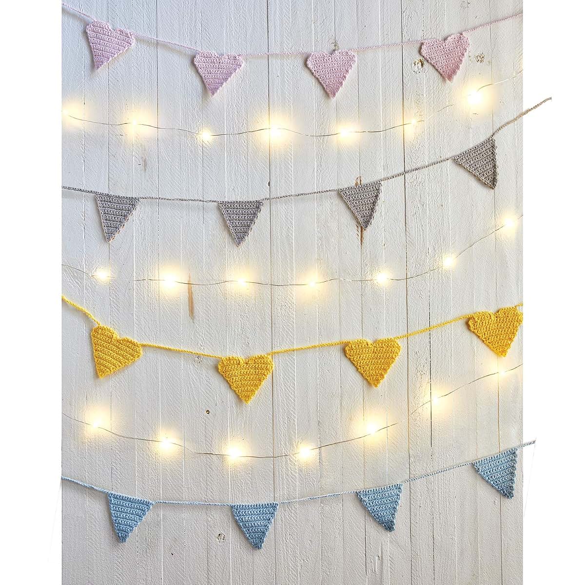 Stephan Baby Cotton Crochet Nursery Garland Yellow Hearts