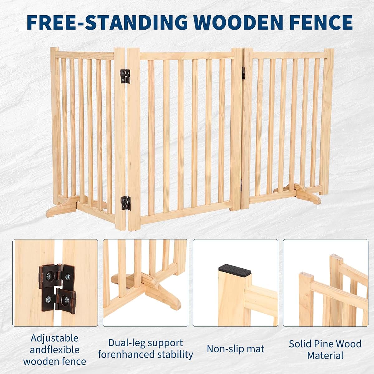 OutdoorVibe Wooden Freestanding Dog Gate 3 Panel H:24” (photo 4)