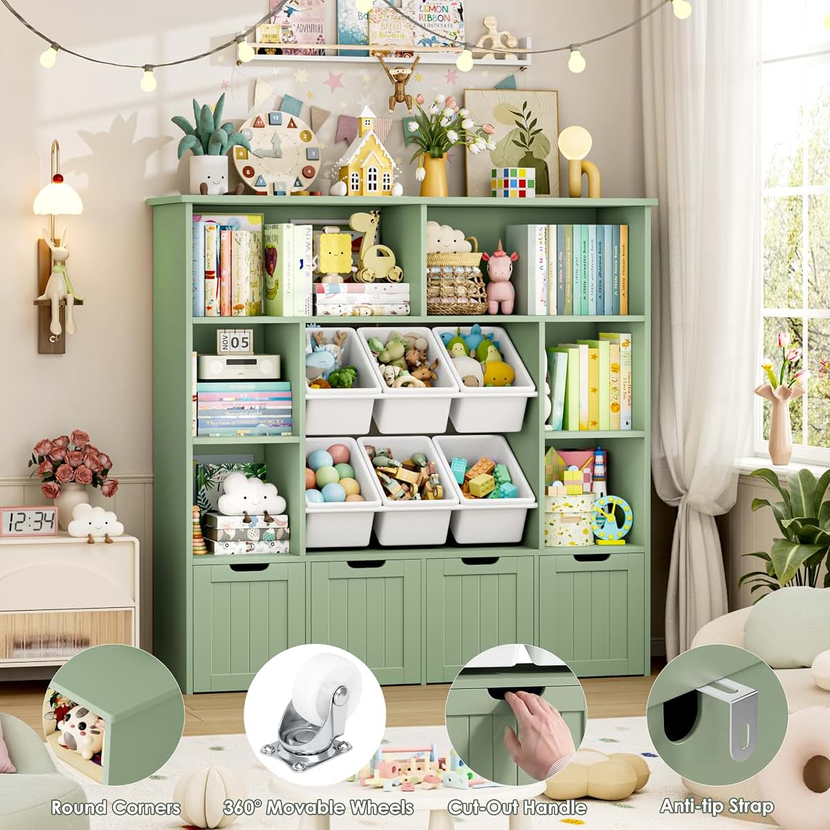 Finetones Toy Storage Organizer with Movable Drawers for Kids Playroom