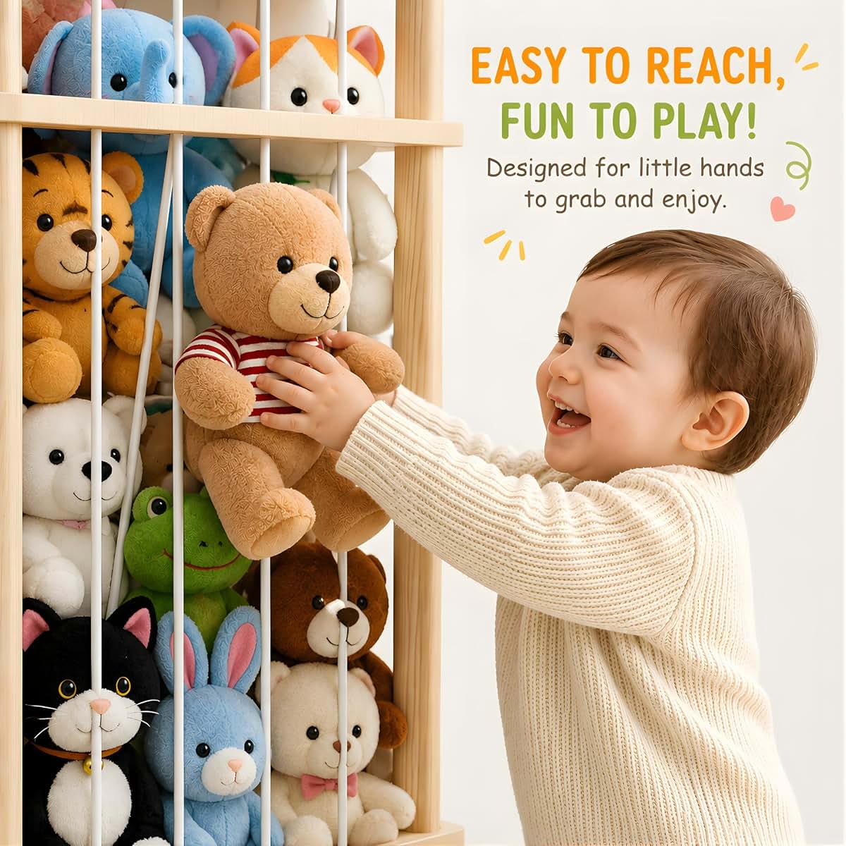 ZEXOO Stuffed Animal Storage Zoo with Wheels, Large Wooden Plush Toy Organizer Tower (photo 4)