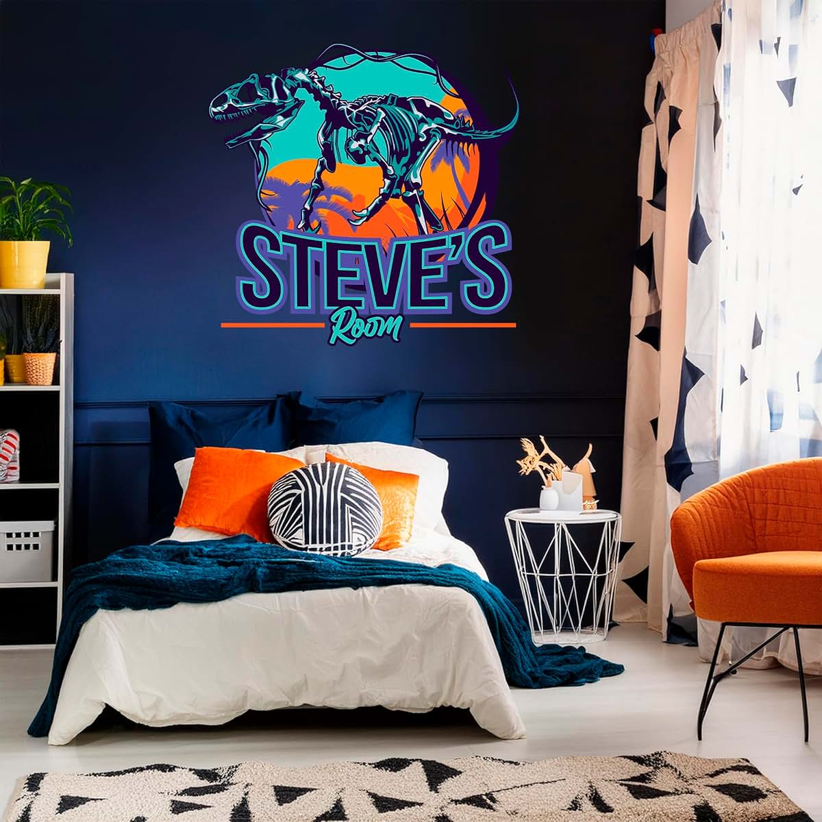 AdesiivoStudio Custom Name Dinosaur Wall Decal With T-Rex Design