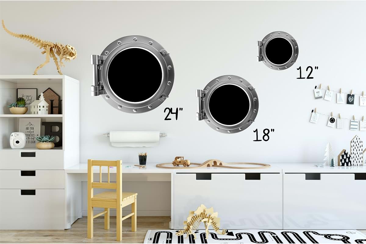 Stickit Graphix Port Scape Lighthouse 2 Silver Porthole Window Wall Decal, 12 Inch