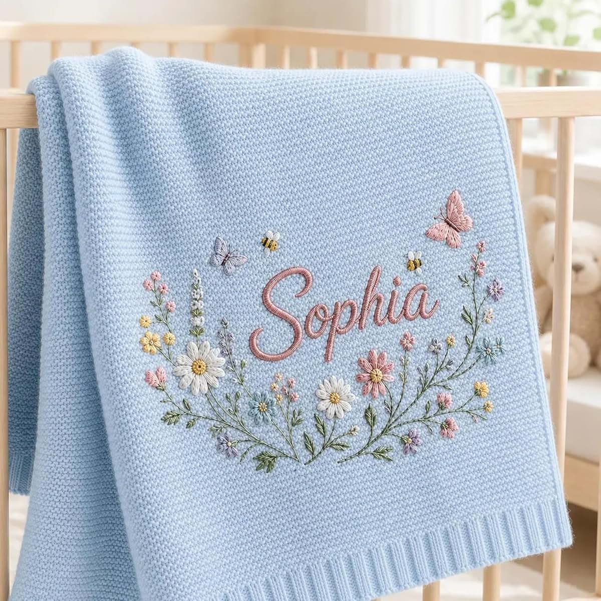 Noni Personalized Baby Blanket Embroidered with Name, Custom Knit Baby Blanket for Girls Boys, Newborn Baby Gift, Gift (photo 4)