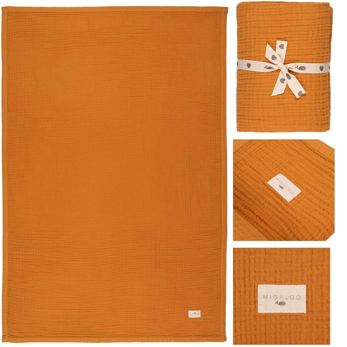 Migaloo Muslin Swaddle Blanket, Tangerine 4-Layer Cotton (photo 4)