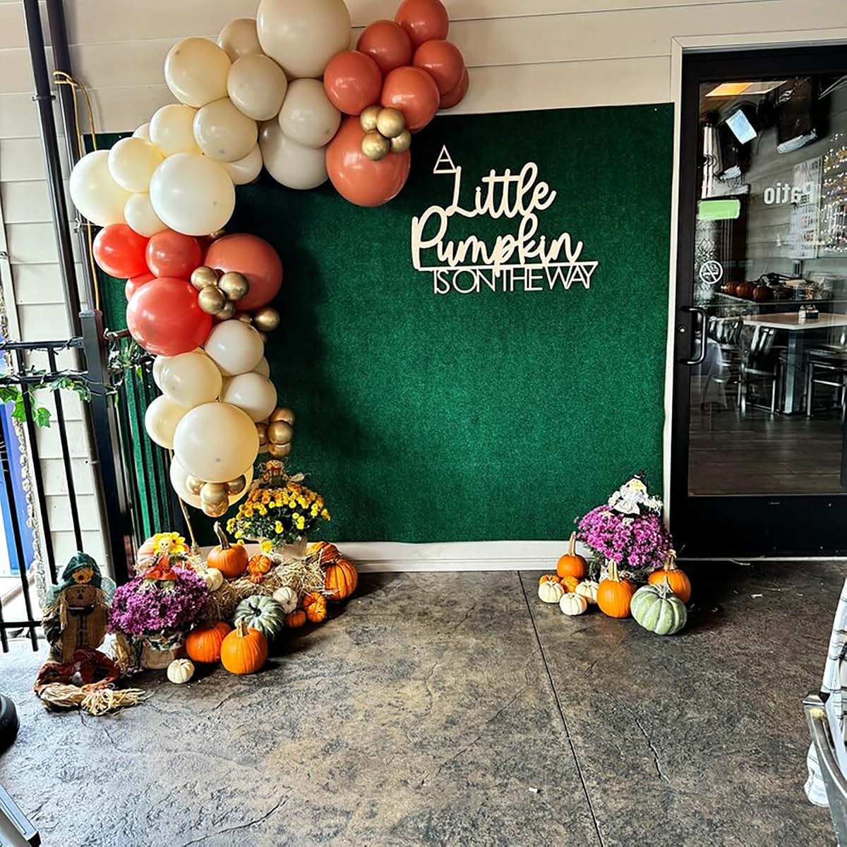 BabyOneStop Our Little Pumpkin Is On The Way Wooden Baby Shower Backdrop Sign