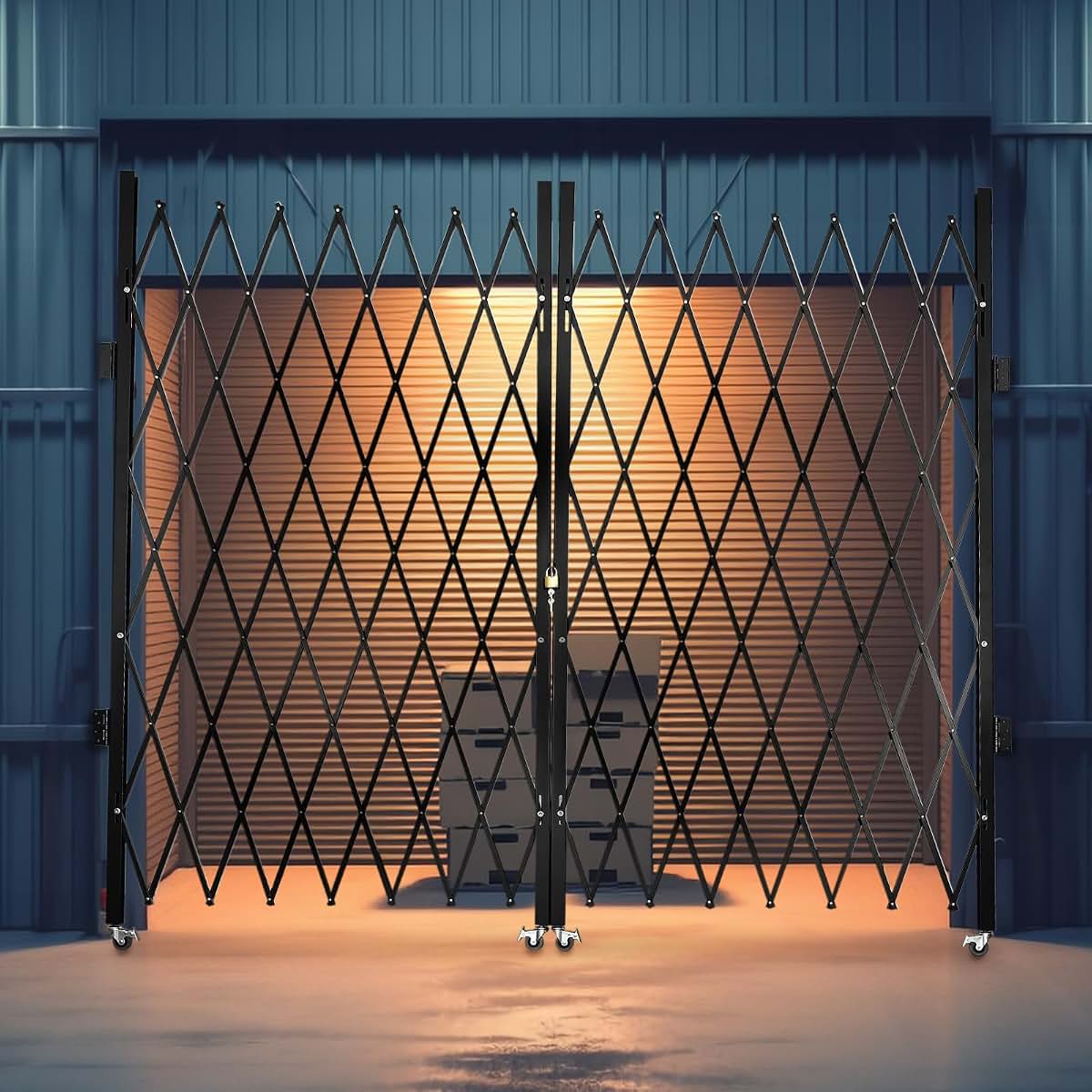 HZOPUTLH Single Folding Security Gate with Padlock and Wheels, 7.22 x 7.5 Inch, Black