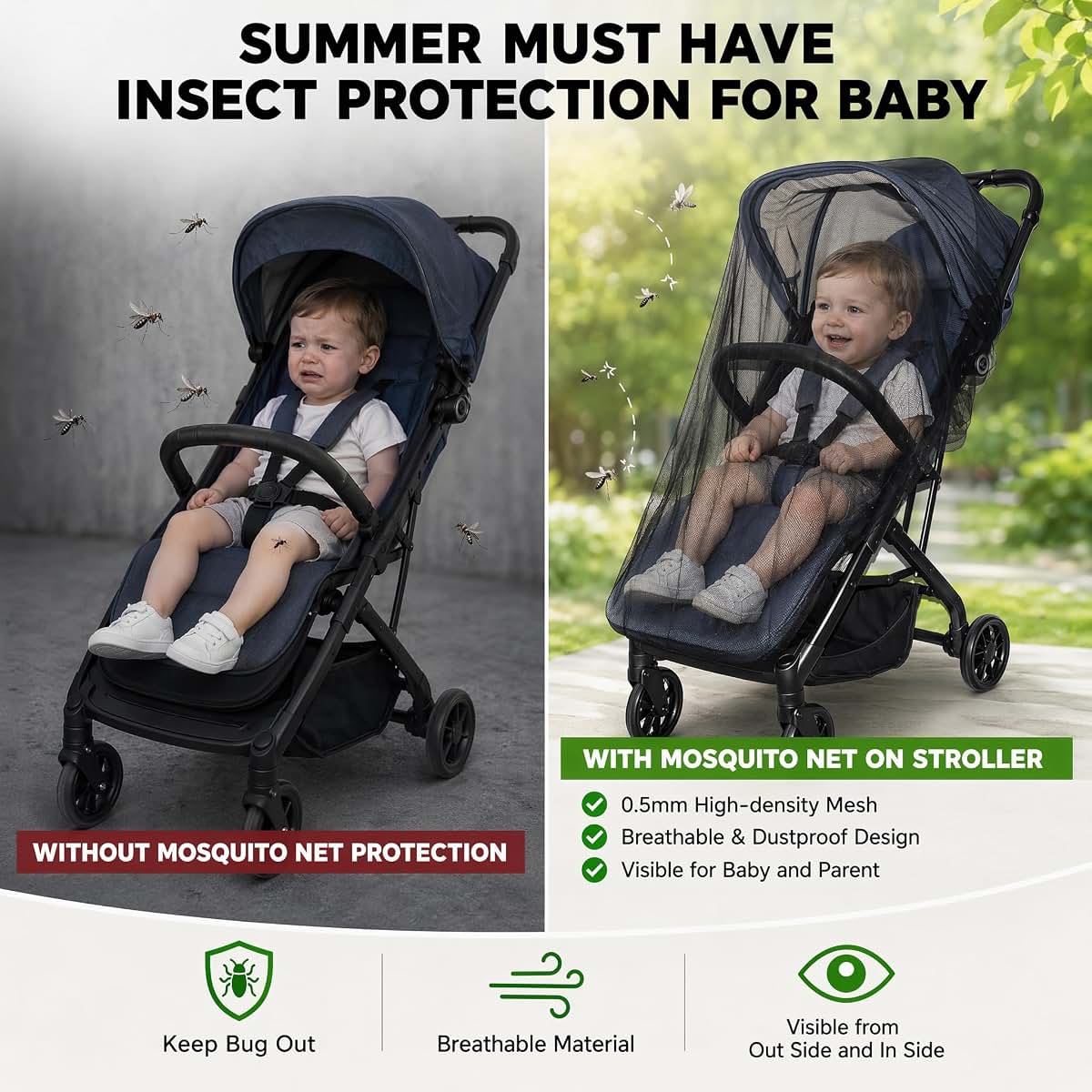 Amorbase 2 Pack Stroller Mosquito Net, Universal Mesh Cover
