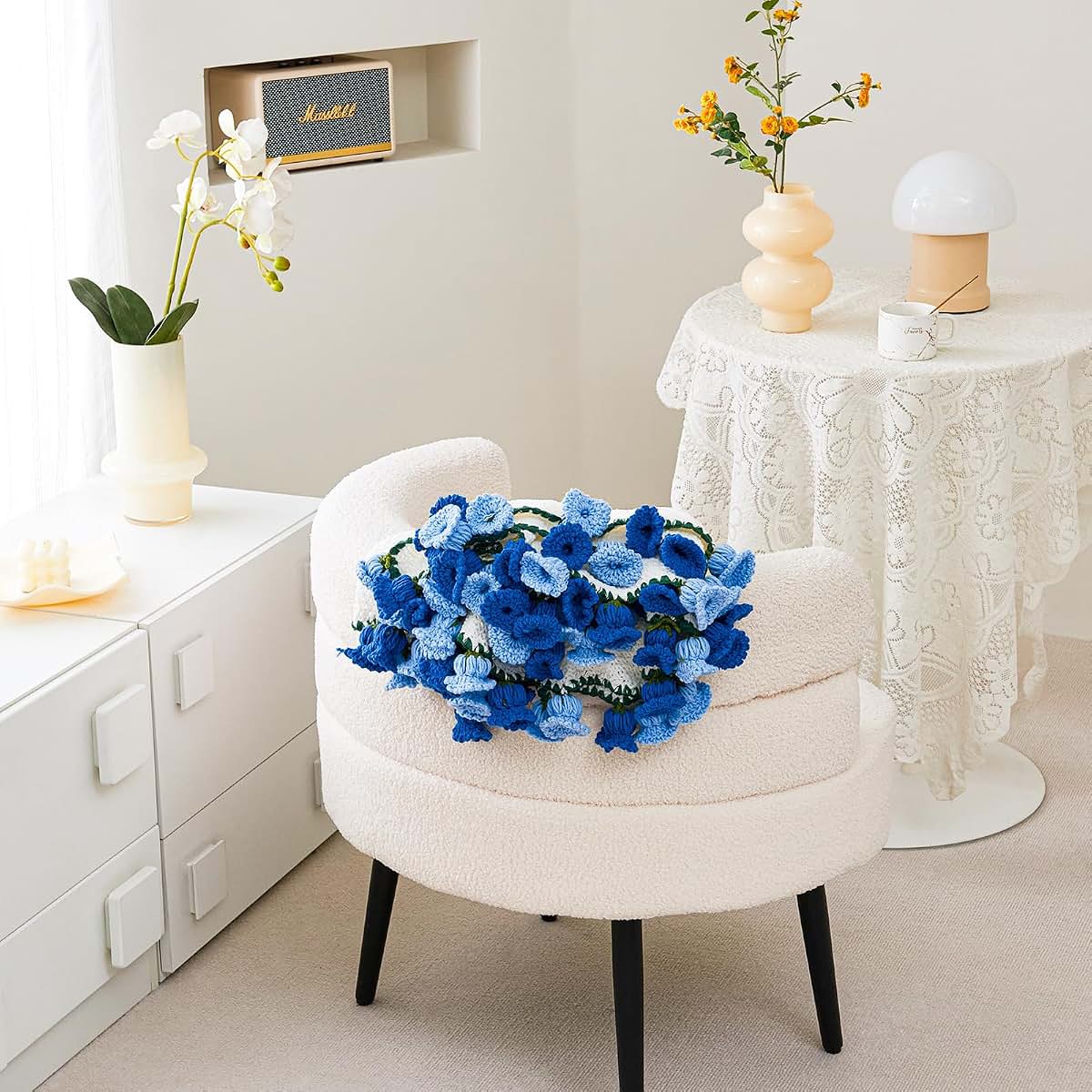 Crochet Flower Bouquet Throw Blanket for Decorative Home Decor