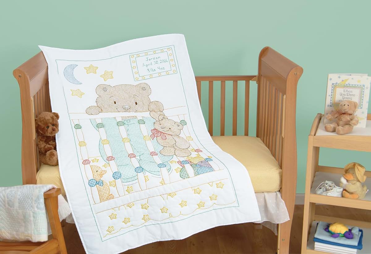 Jack Dempsey Needle Art Peek-A-Boo Teddy Crib Quilt Top (photo 2)