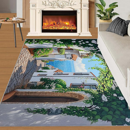 Hygiuid Italian Scenery Area Rug 5x6 Low Pile Rectangular Rug