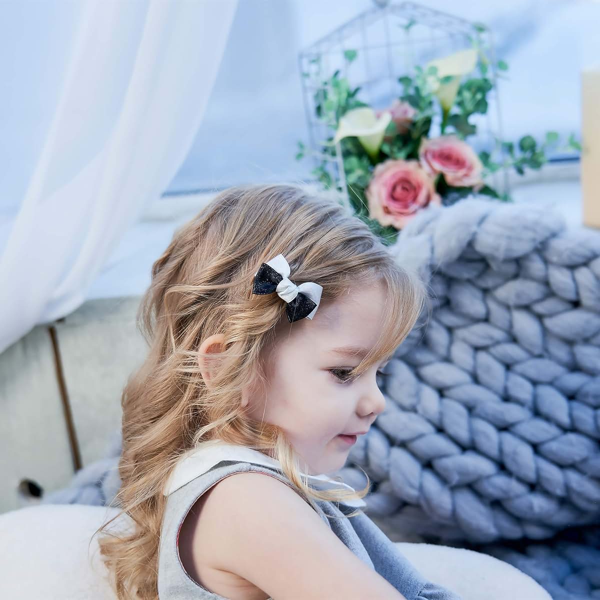 Belle Beau Baby Girls' Hair Bow Clips, 10-Piece Ribbon Lined Set (photo 4)