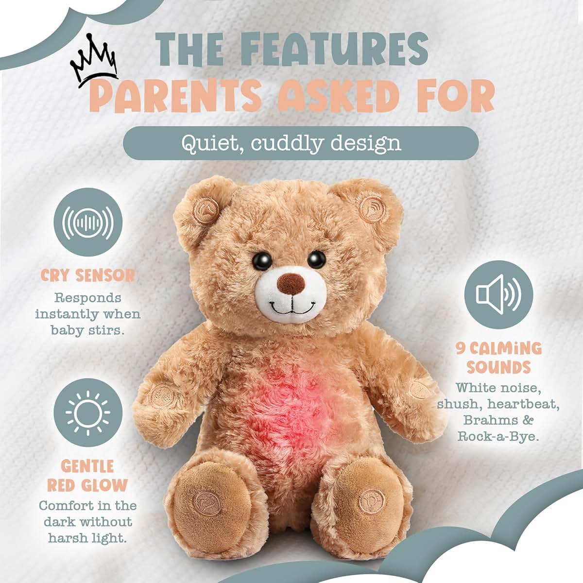 Gemma Joy Teddy Bear Plush Heartbeat Sleep Soother With Cry Sensor (photo 4)