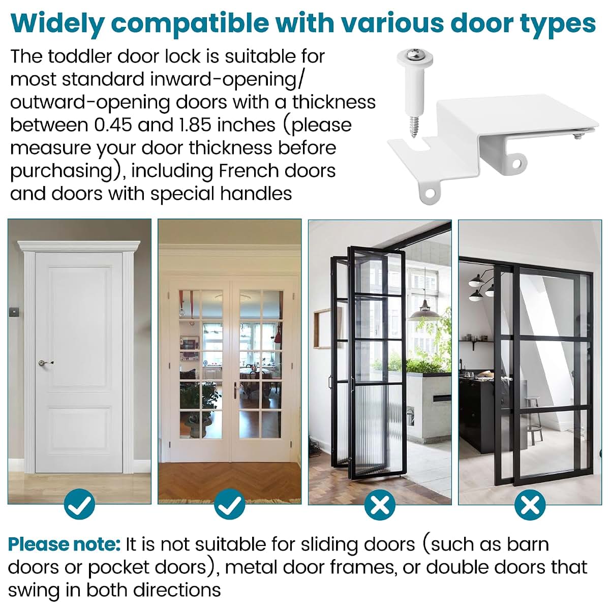 Child Safety Door Top Lock Adjustable Metal