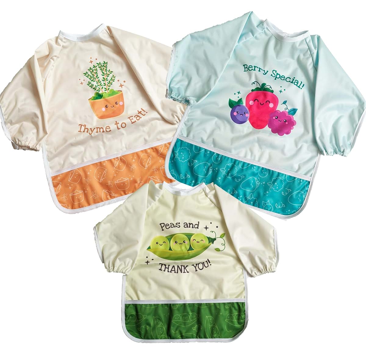 Madrona Brands 3 Pack Food Baby Bib With Sleeves For Ages 1-3
