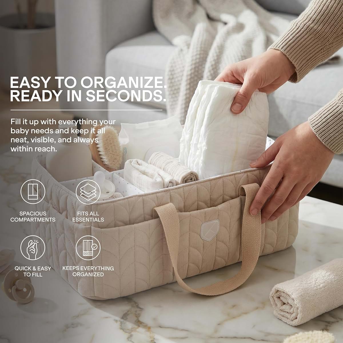 Koala Babycare Baby Diaper Caddy Organizer - Large Portable Nursery Storage Baby Basket with Handles for Newborn (photo 4)