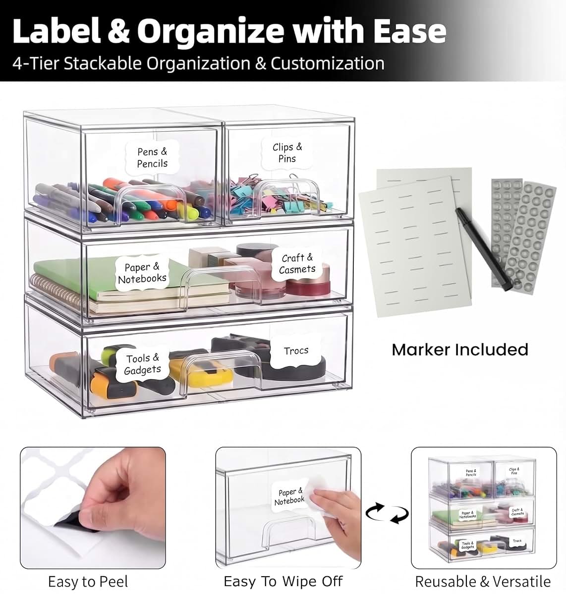 Farazza Stackable Clear PET Storage Drawers for Pantry and Vanity