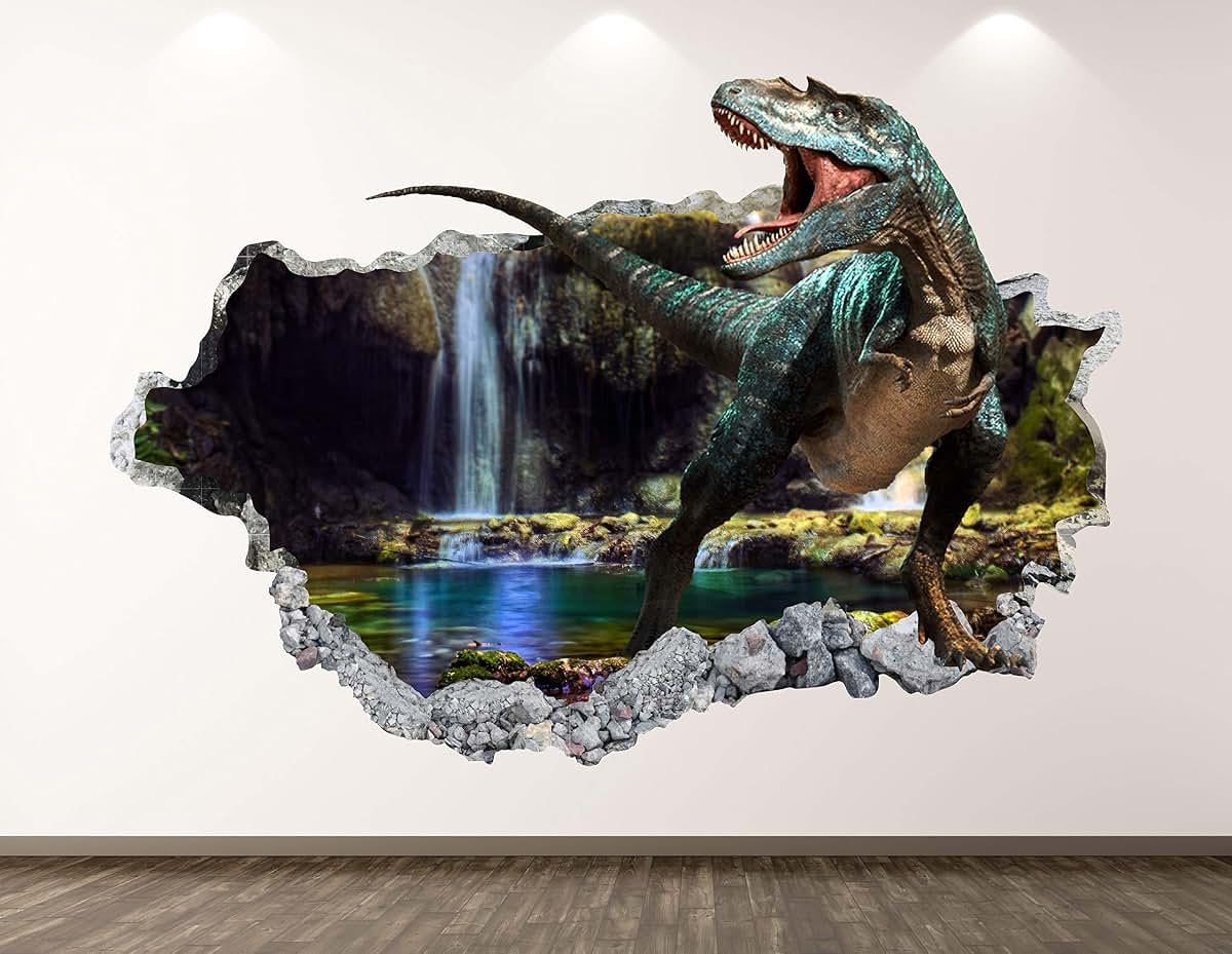 West Mountain Forest Dinosaur Wall Decal Art Decor 3D Smashed Cave Sticker Poster Kids Room Mural Custom Gift BL379