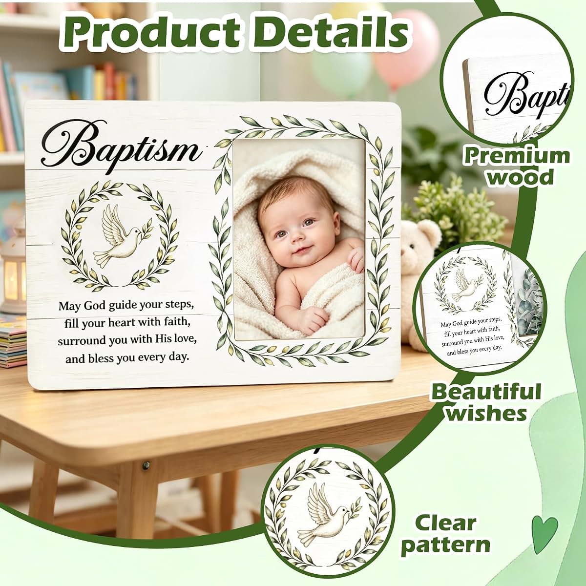 JDAWFWFJ Wooden Baby Baptism Picture Frame