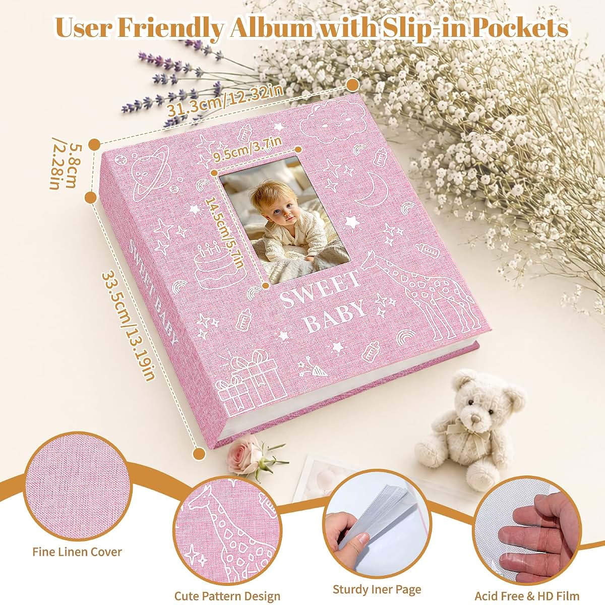 Early Minds Baby Photo Album 600 Pockets Linen Memory Book