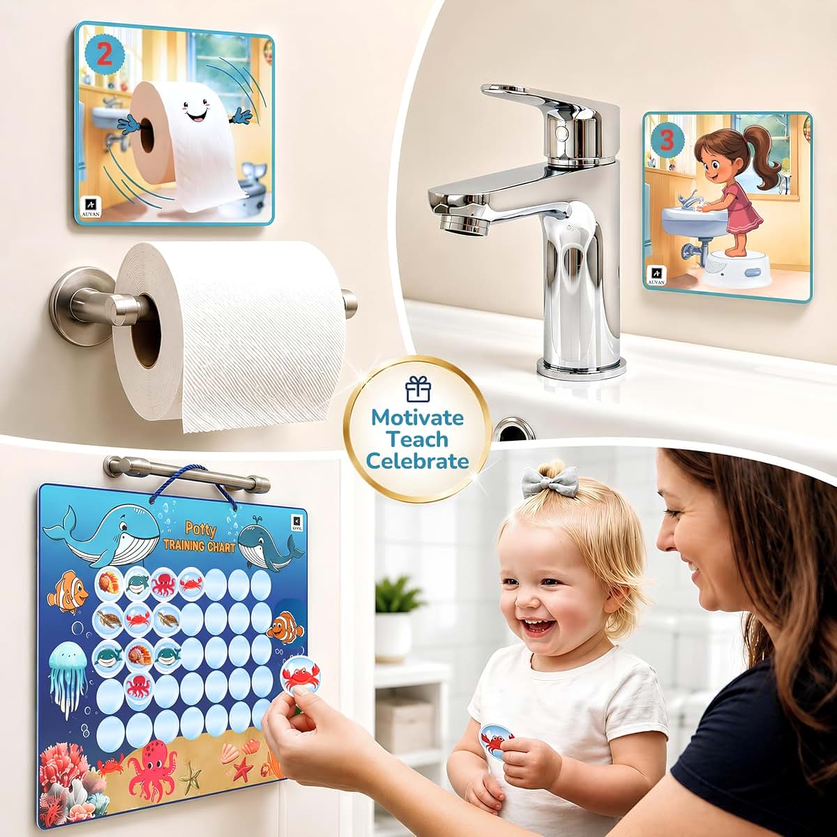Auvan® 3‑in‑1 Toddler Potty Training Toilet, Potty Training Seat, and Non-Slip Step Stool. Includes Training kit to (photo 4)